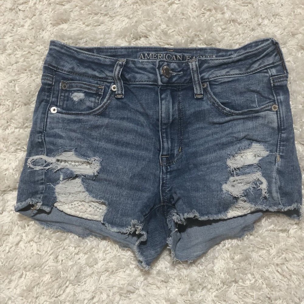 American Eagle Womens Shorts Hi Rise Shortie Lace Cutoff Next Level Stretch Sz 4